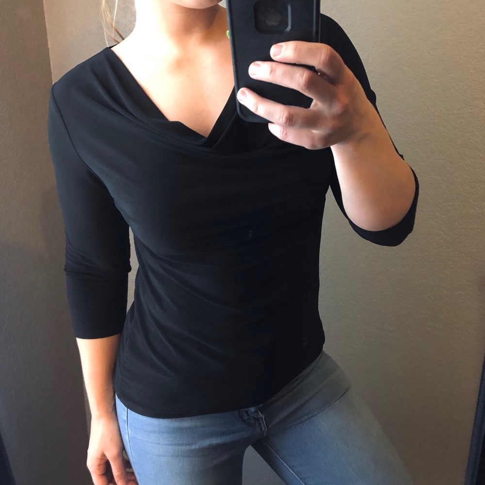 Black 3/4 Sleeve Cowl Neck Top